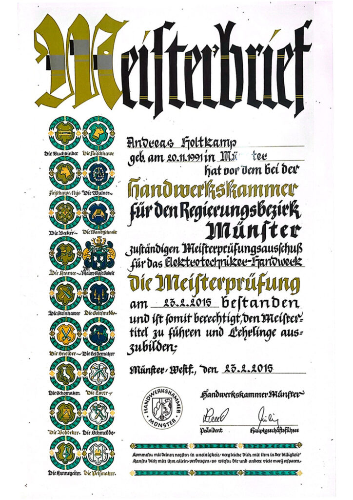 Meisterbrief Handwerkskammer Münster