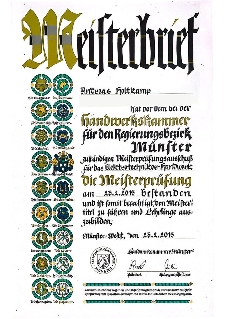 Meisterbrief Handwerkskammer Münster
